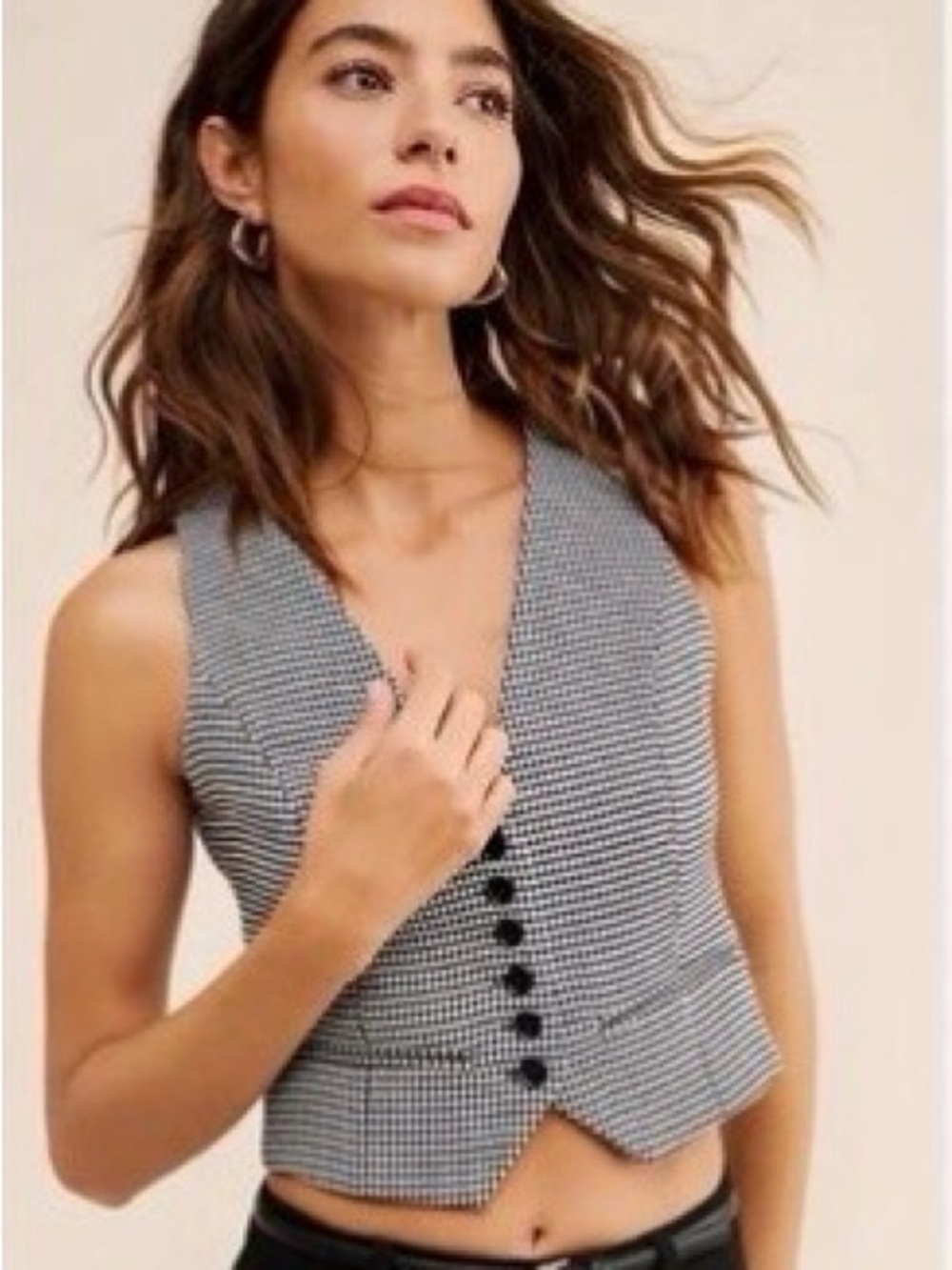 Beyond Her Houndstooth Cropped Tailored Vest